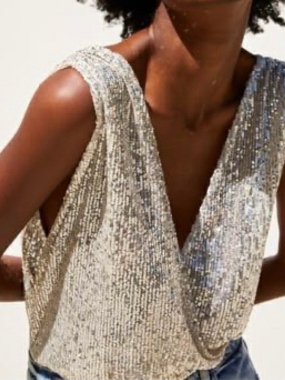 NWT Zara silver sequin bodysuit Large